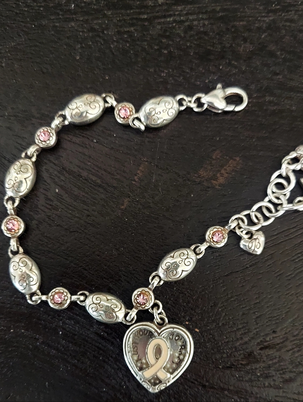 🏷BRIGHTON Heart Ribbon Charm Pendant Necklace - Silver and Cream
